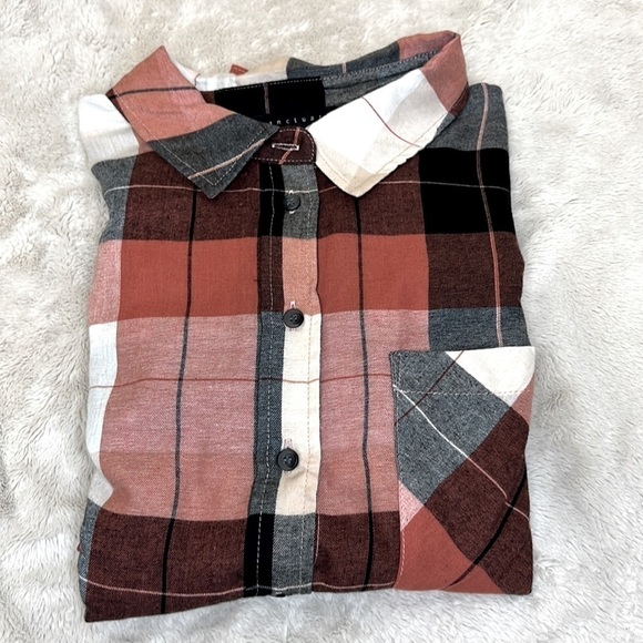 Sanctuary Bianca Puff Sleeve Nector Plaids Flannel Button Down Top - Size Large - Picture 5 of 9